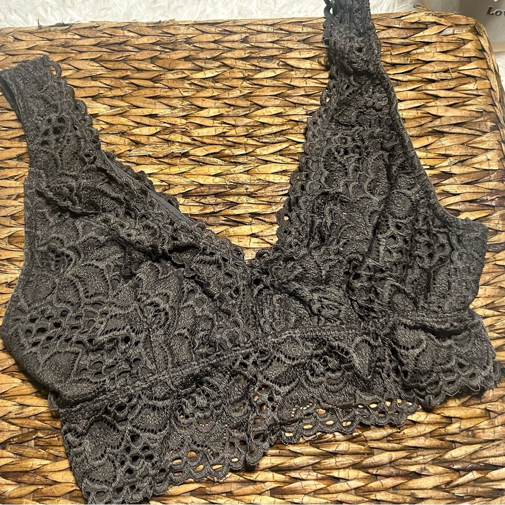 Lace Bralette in Charcoal Gray v back